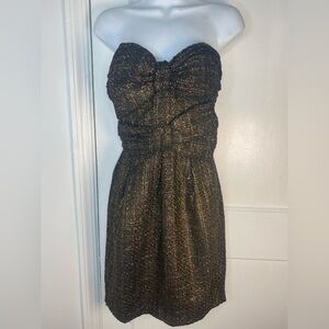 Minuet NWT Gold and Black Strapless Cocktail Holiday Party Elegant Dress